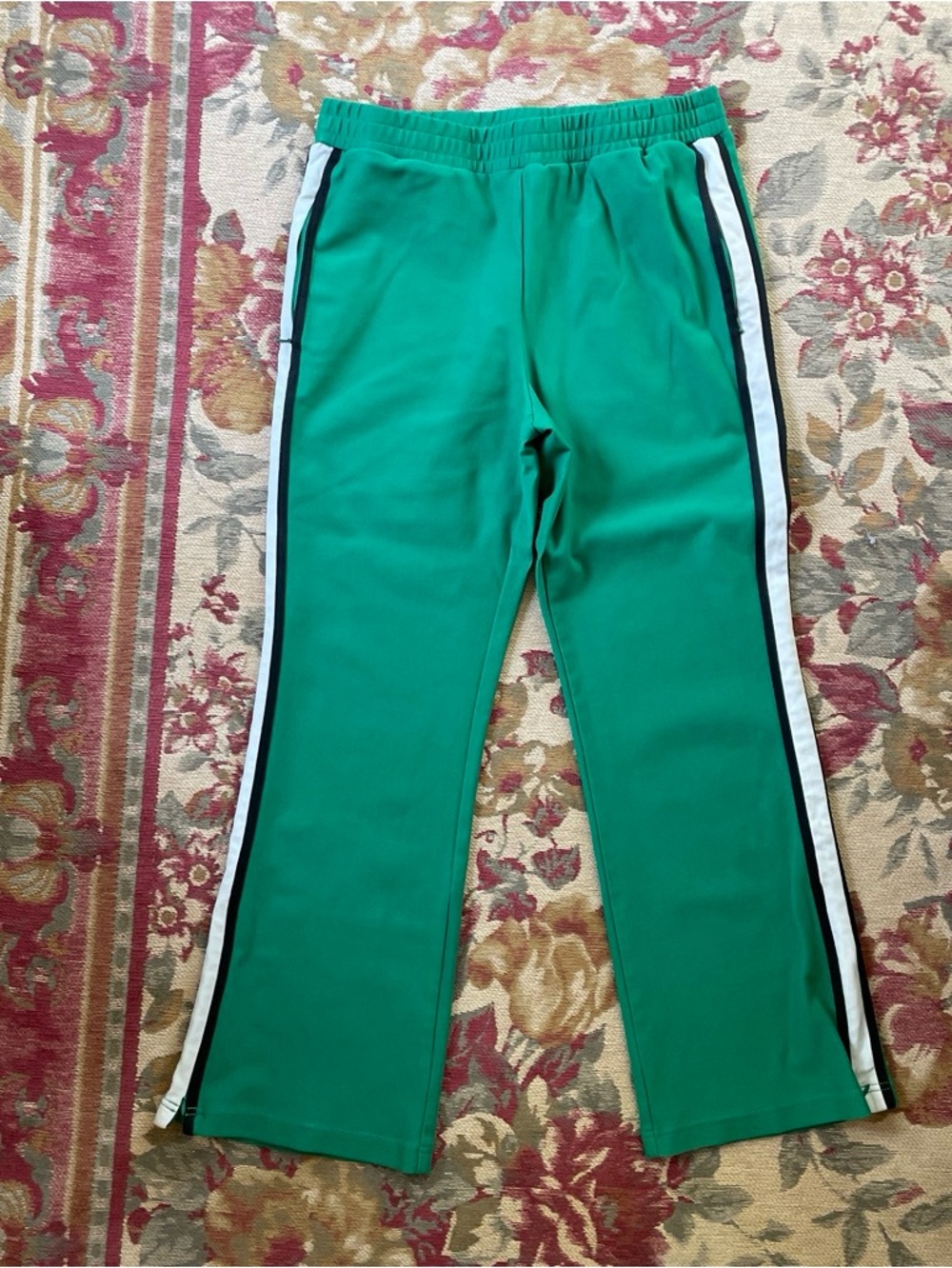 Maeve Green Track Pants with Black & White Side Stripes